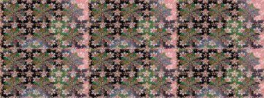 Yeşil renkli Asya tekstili. Kusursuz çiçek deseni. Raster illüstrasyonu.