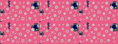 Çiçekler. Soyut etnik raster çizim kalıbı. Vadinin çiçekleri pembe renklerde.