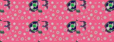 Pembe renkler ve parlak çiçekler üzerine soyut çizim deseni. Çiçeksel elementlerle süslenmiş zarif raster dokusu. Küçük çiçekte şirin bir çiçek deseni var..