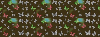 Kelebek. Kahverengi arka planda izole edilmiş web tasarımı için kelebek raster seti. Çizim.