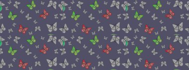 Çizim kalıbı. Raster illüstrasyonu. El çizimi kelebekli moda raster yaz deseni. Kağıt, kumaş, ambalaj kağıdı ve duvar kağıdı tasarımı için sevimli bir arkaplan.