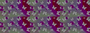 Kelebek tasviri. Gri arka planda güzel renkli kelebek. Sırtın için parlak bir dövme. Raster. Tropik gerçekçi kelebek.