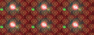 Çiçekli, pürüzsüz bir desen. Raster çiçekleri klasik tarzda çizilmiş. Kahverengi, kırmızı ve yeşil renklerde bahar çiçekleri. Raster illüstrasyonu.