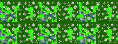 Çiçekli karalama şeklinde Raster çiçek deseni. Nazikçe, güzel çiçek arkaplanı. Yeşil renkte çiçekler.