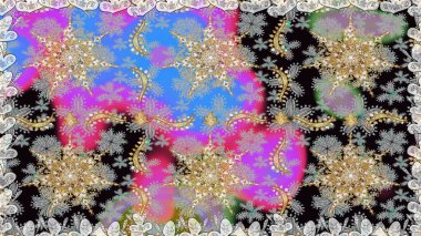 Barok tarzında altın çiçekli süs. Doku arka planında altın duvar kâğıdı. Damask kusursuz yinelenen arkaplan. Gri renklerdeki altın element.