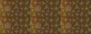 Kahverengi, yeşil ve mor renklerde karalamalar çizilmiş çiçek deseni. Raster illüstrasyonu.