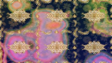 Altın elementlerle nötr renklerde altın desen. Geleneksel klasik altın desen. Raster oryantal süs. Barok tarzında eskiz doğulu süsü..