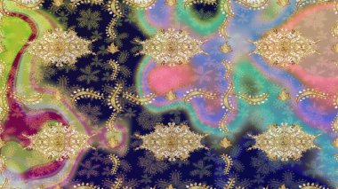 Barok tarzında eskiz oryantal süsü. Tarafsız renklerde ve altın elementlerle geleneksel klasik altın raster deseni.