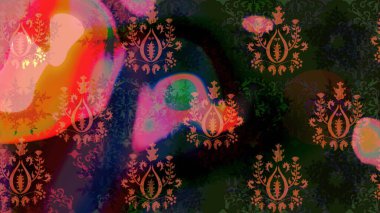 Çiçek desenli çizim. Raster illüstrasyonu. Gri renkli Asya tekstili.