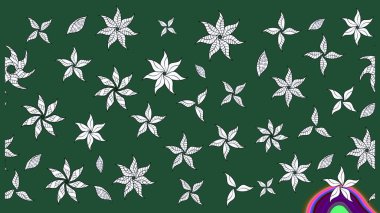 Raster Illustrasyon 'daki Çiçek Deseni' nin son moda çizimi. Düz Çiçek Elementleri Tasarımı. Renkli Yaz Temalı eskiz kalıbı. Yeşil renkte çiçekler.