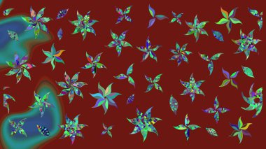 Renkli Bahar Teması eskiz kalıbı. Raster illüstrasyonu. Chichi 'nin kumaş kalıbını çiz. Çiçek deseni. Düz Çiçek Elementleri Tasarımı.