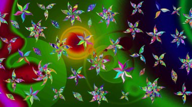 Çiçekli güzel suluboya desen. Yeşil renklerde. Raster illüstrasyonu.