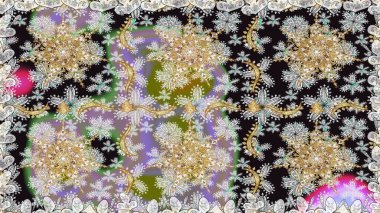 Paisleys zarif çiçek desenli dikdörtgen arka plan duvar kâğıdı illüstrasyonlu klasik stil, modern 3D çizgili sanat altın ve gri desenli çiçek yaprakları ve süslemeleri..