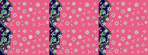 Çiçek desenli çizim. Raster illüstrasyonu. Pembe renkli Asya tekstili.