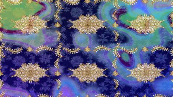 Klasik raster mavisi ve altın desenli çizim. Klasik klasik klasik arka plan. Geleneksel oryantasyon süsü.