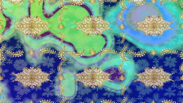 Oyma. Lüks mobilyalar. Mavi renkli ve altın elementli desen. Patina. Klasik mobilya tarzı. Altın kaplamalı mavi fon. Eskiz öğesi ahşap oyma. Küçük alan derinliği.