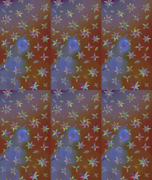 El çizimi. Güzel kumaş deseni. Raster illüstrasyonu. Çiçekler, dallar, otlar ve çiçekler.