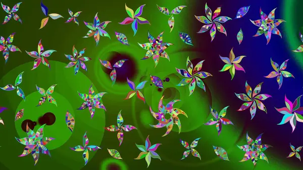 Çiçek desenli eskiz. Renkli Bahar Teması eskiz kalıbı. Düz Çiçek Elementleri Tasarım Raster illüstrasyonu. Yeşil renkte çiçekler.