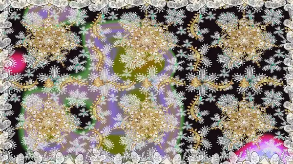 Paisleys zarif çiçek desenli dikdörtgen arka plan duvar kâğıdı illüstrasyonlu klasik stil, modern 3D çizgili sanat altın ve gri desenli çiçek yaprakları ve süslemeleri..