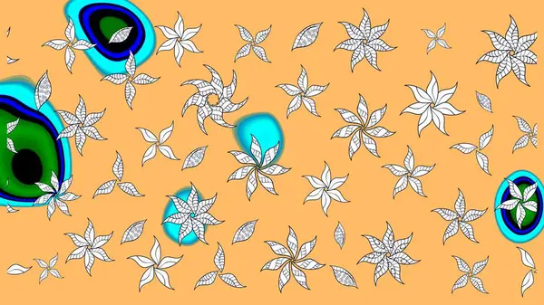 Çiçek desenli eskiz, darbeler, sıçramalar, yaz çiçekleri. Raster illüstrasyonu. Bej renkte çiçekler.