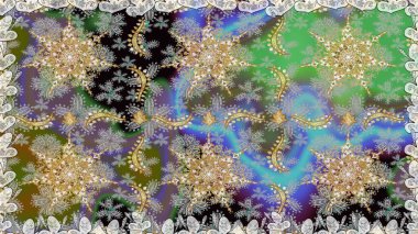 Çiçek süsü kumaş deseni, cam, çiçek desenli metal gri renkli ve altın elementli. Klasik raster altın pürüzsüz desen.