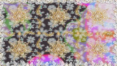 Raster geometrik arka plan. Gri renklerde, altın çiçekli altın desenler. Altın rengi, kusursuz çizim. Senin tasarımın için, duvar kağıdı..