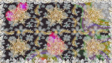 Barok tarzında kusursuz bir doğulu süsü. Gri renkli ve altın elementli geleneksel klasik altın sarısı desen.