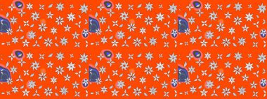 Raster illüstrasyonu. Turuncu renklerde bahar çiçekleri. Raster çiçek desenli ve çiçekli..