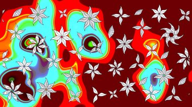 Yapraklı çiçekler ve kırmızı renklerde papatya çiçekleri. Eskiz arkaplan modeli. Raster - stok.