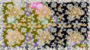 Kusursuz altın desen. Çiçek desenli altın metal. Raster altın çiçek süsü brokar kumaş ve cam desenli. Altın elementli gri renkler.