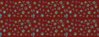 Kırmızı renklerde Asya tekstili. Çiçek desenli çizim. Raster illüstrasyonu.