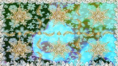 Kusursuz klasik altın desen. Raster geleneksel oryantasyon süsü. Altın elementlerle mavi renklerde altın desen.