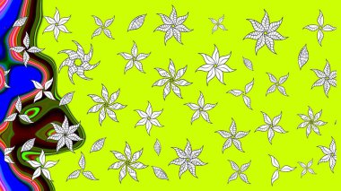 Çiçek desenli raster, yeşil çizgi grafik desenli soyut raster arkaplan. Modern stil dokusu.