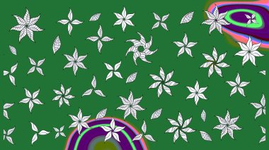 Düz Çiçek Elementleri Tasarımı. Renkli Yaz Temalı eskiz kalıbı. Yeşil renkli çiçekler. Çiçekli retro deseni çiz.
