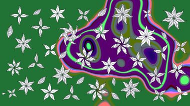 Moda baskıları için zarif bir şablon. Halk tarzı. Modern çiçek arkaplanı. Parlak renkli çiçekleri ve yeşil yaprakları olan harika bir çiçek deseni..