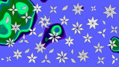 Mavi renkli çiçekler. Hediye ambalaj kağıdı, tebrik kartları, posterler ve pankart tasarımı. Raster düz çiçek çizim deseni.