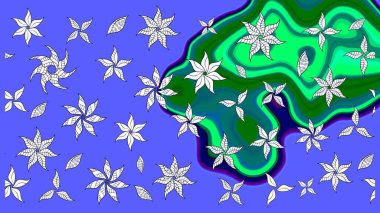 Raster Modaya uygun kumaş deseni. Mavi renkli şirin çiçek deseni. Renkli Bahar Teması eskiz kalıbı. Düz Çiçek Elementleri Tasarımı.