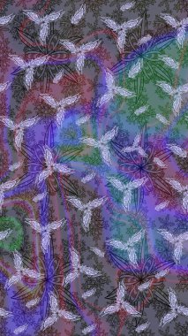 El çizimi. Raster illüstrasyonu. Çiçekli, yapraklı, çiçek desenli çizim..