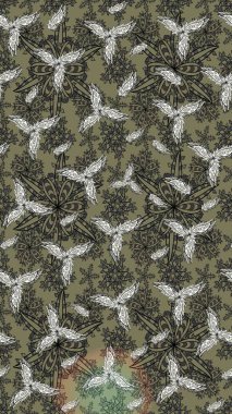 Gri renkli çiçekler. Çiçek süslemeli çizim deseni. Raster illüstrasyonu.