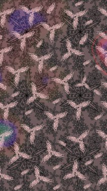 Raster illüstrasyonu. Çiçek desenli çizim. Kahverengi renkli çiçekler. Asya tekstil tarzında. Raster illüstrasyonu.