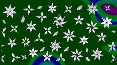 Raster Illustrasyon 'daki Çiçek Deseni' nin son moda çizimi. Renkli Yaz Temalı eskiz kalıbı. Düz Çiçek Elementleri Tasarımı. Yeşil renkte çiçekler.