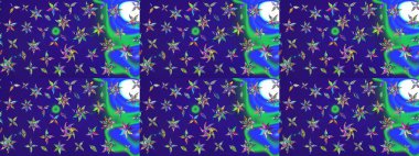 Raster illüstrasyonu. Mavi renkli mavi papatya deseni. Mavi renklerde.