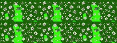 Raster illüstrasyonundaki çiçek desenli çizim. Yeşil renkte çiçekler.