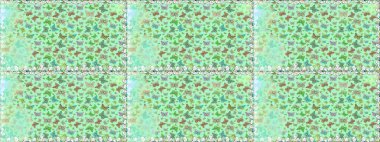 Renkli kelebeklerin kusursuz arka planı. Giysi tasarımı için tarafsız ve yeşil arkaplan dekorasyonu. Raster illüstrasyonu.