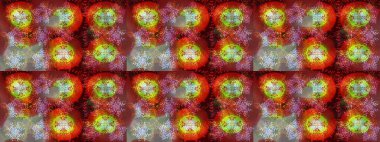 Raster illüstrasyonu. Kar tanesi raster deseni. Kahverengi, kırmızı ve nötr renklerde kar taneleri. Renkli arka planda izole tatlı kar taneleri.