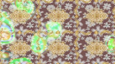 El yapımı dekoratif çerçeve, albüm kapağı, tebrik kartı, klasik Art deco tarzı. Raster soyut çiçek çelengi altın karalama fantezi yaprakları ve kahverengi renkte çiçek.