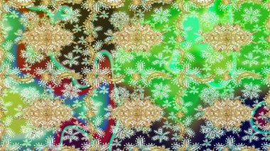 Barok tarzında eskiz oryantal süsü. Altın elementlerle yeşil renklerde altın desen. Geleneksel klasik altın desen. Raster doğulu süsü.