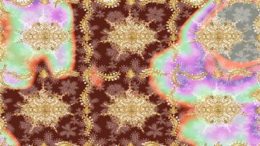 Kahverengi ve altın desenli. Klasik raster şablonu. Tekrarlayan ögelerle soyut arkaplan çiz.