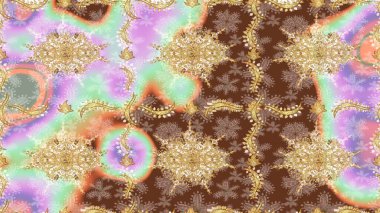 Raster illüstrasyonu. Tarafsız renklerde altın elementli klasik çizim kalıbı.