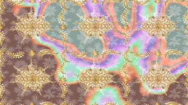 Soyut bir arkaplan çiz. Oriental raster klasik bej ve altın desenli. Raster illüstrasyonu.